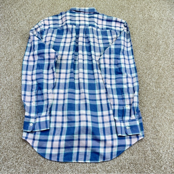 Vineyard Vines Classic Fit Murray Shirt Blue Pink Check Mens Size S Linen Blend - Picture 3 of 14